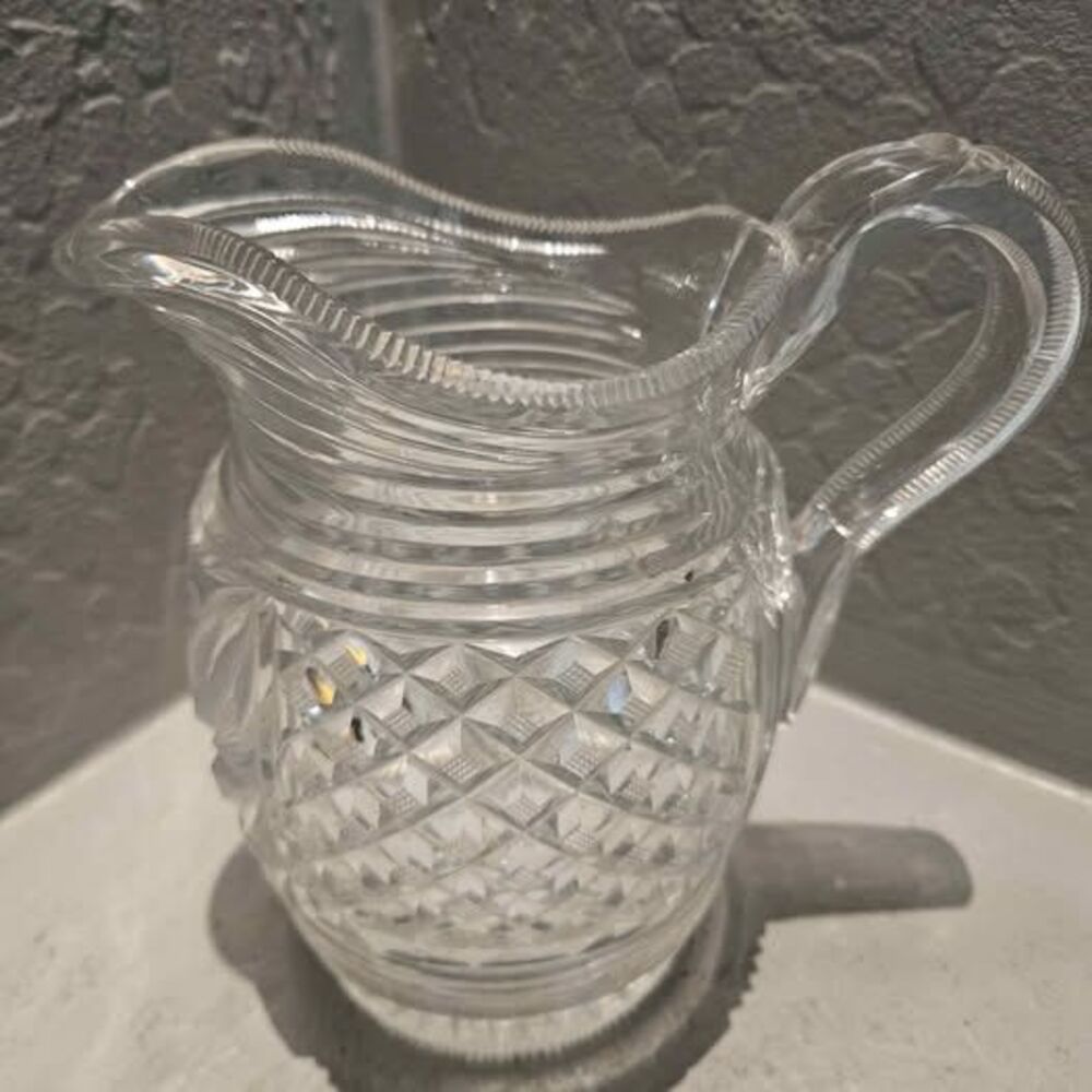 Thomas Webb Regency Cut Glass Diamond Pattern Creamer Pitcher